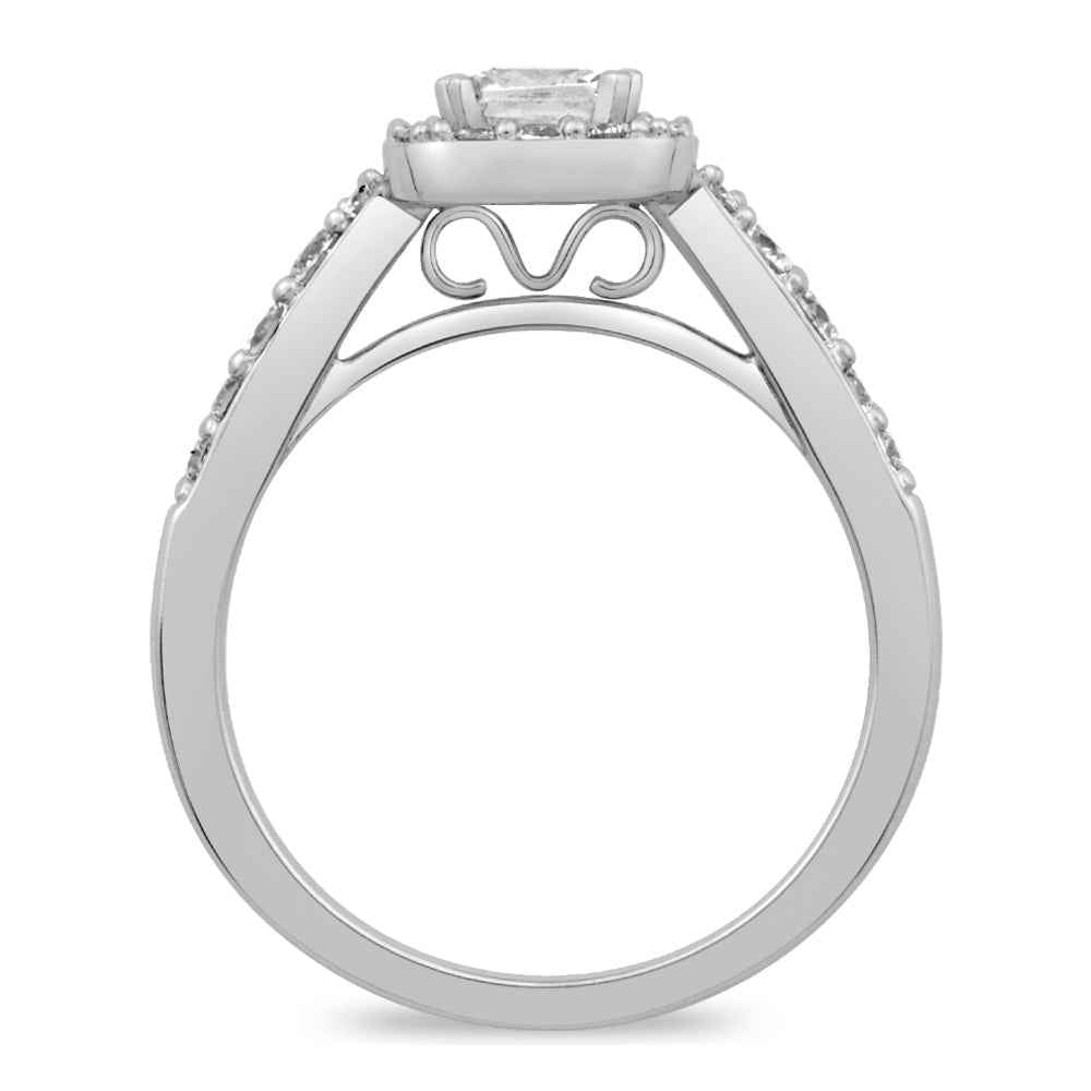Natural 1-1/4 ct. tw. Cushion Halo Wedding Set in 14K White Gold front view