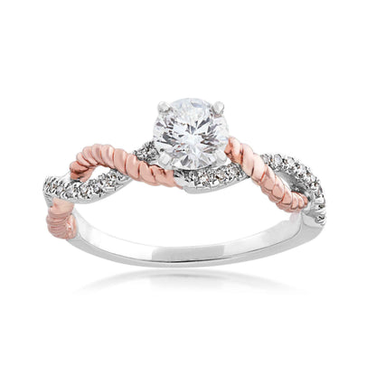 Noventa 7/8 ct. tw. Round Diamond Rope Twist Engagement Ring in 14K White & Pink Gold