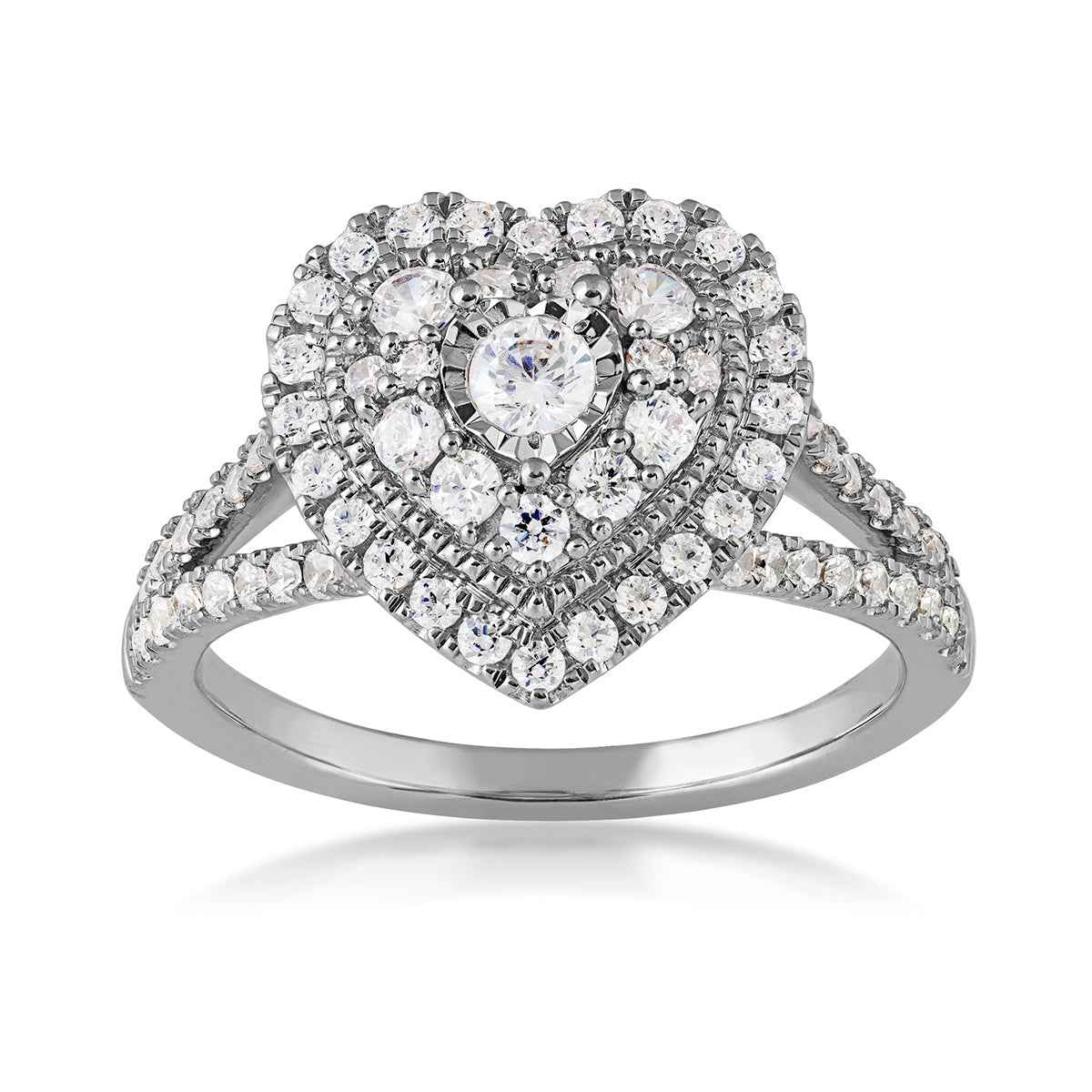 True Promise 1 ct. tw. Diamond Heart-Shaped Cluster Engagement Ring with Miracle Plate in 10K White Gold