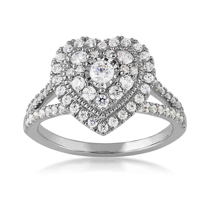 True Promise 1 ct. tw. Diamond Heart-Shaped Cluster Engagement Ring with Miracle Plate in 10K White Gold