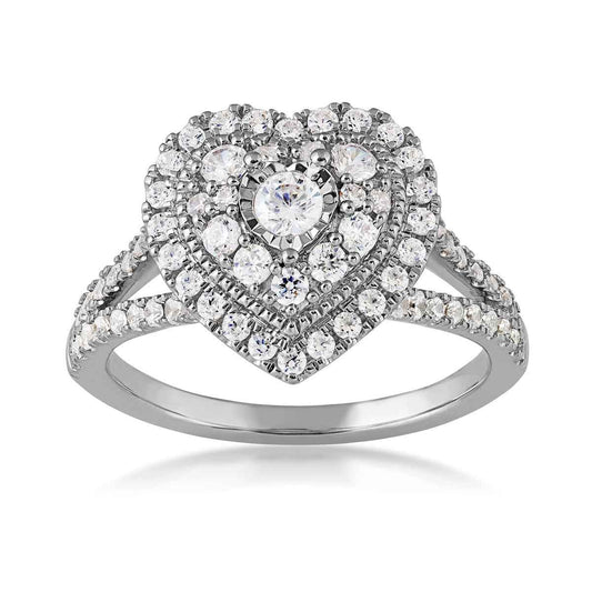 True Promise 1 ct. tw. Diamond Heart-Shaped Cluster Engagement Ring with Miracle Plate in 10K White Gold