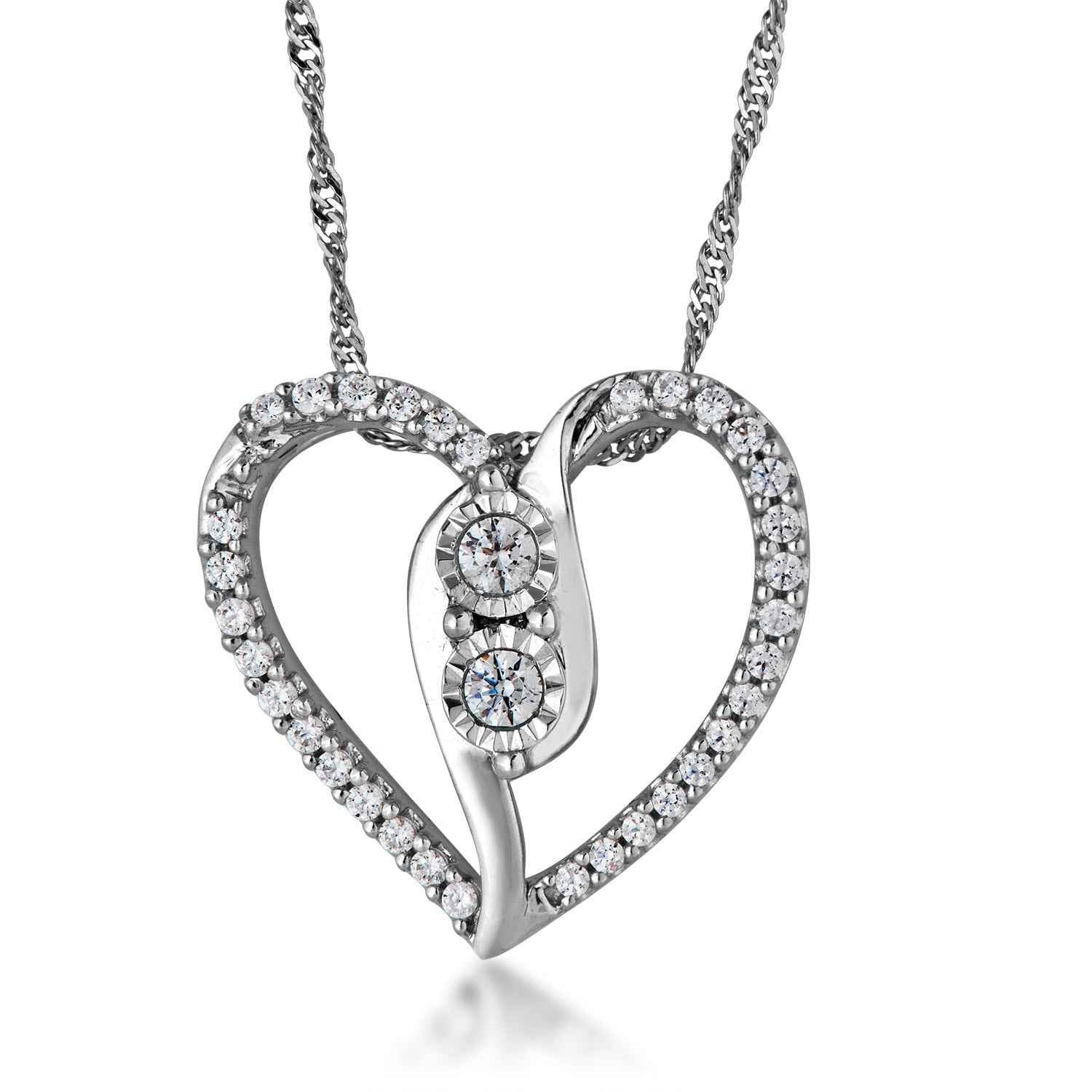 2BeLoved 1/5 ct. tw. 2 Stone Diamond Heart Necklace in 10K White Gold