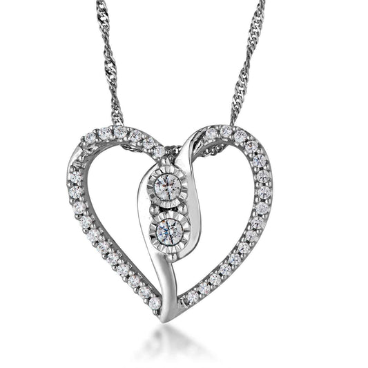 2BeLoved 1/5 ct. tw. 2 Stone Diamond Heart Necklace in 10K White Gold