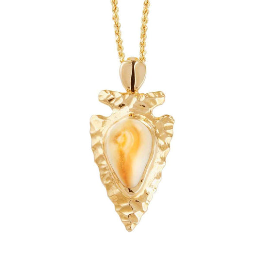 Ladies' Elk Ivory Arrowhead Necklace with Hoof Track Bale Accent in 10K Yellow Gold - I20050 Shoshone