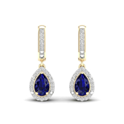 Blue Pear-Shaped Sapphire and 1/10 ct. tw. Diamond Halo Earrings with Milgrain and Filigree Design in 10K close-up detail (2)