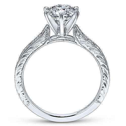 Gabriel & Co. .10 ct. Vintage Style Semi-Mount Engagement Ring with Side Carved Design and Milgrain Detailing in front view
