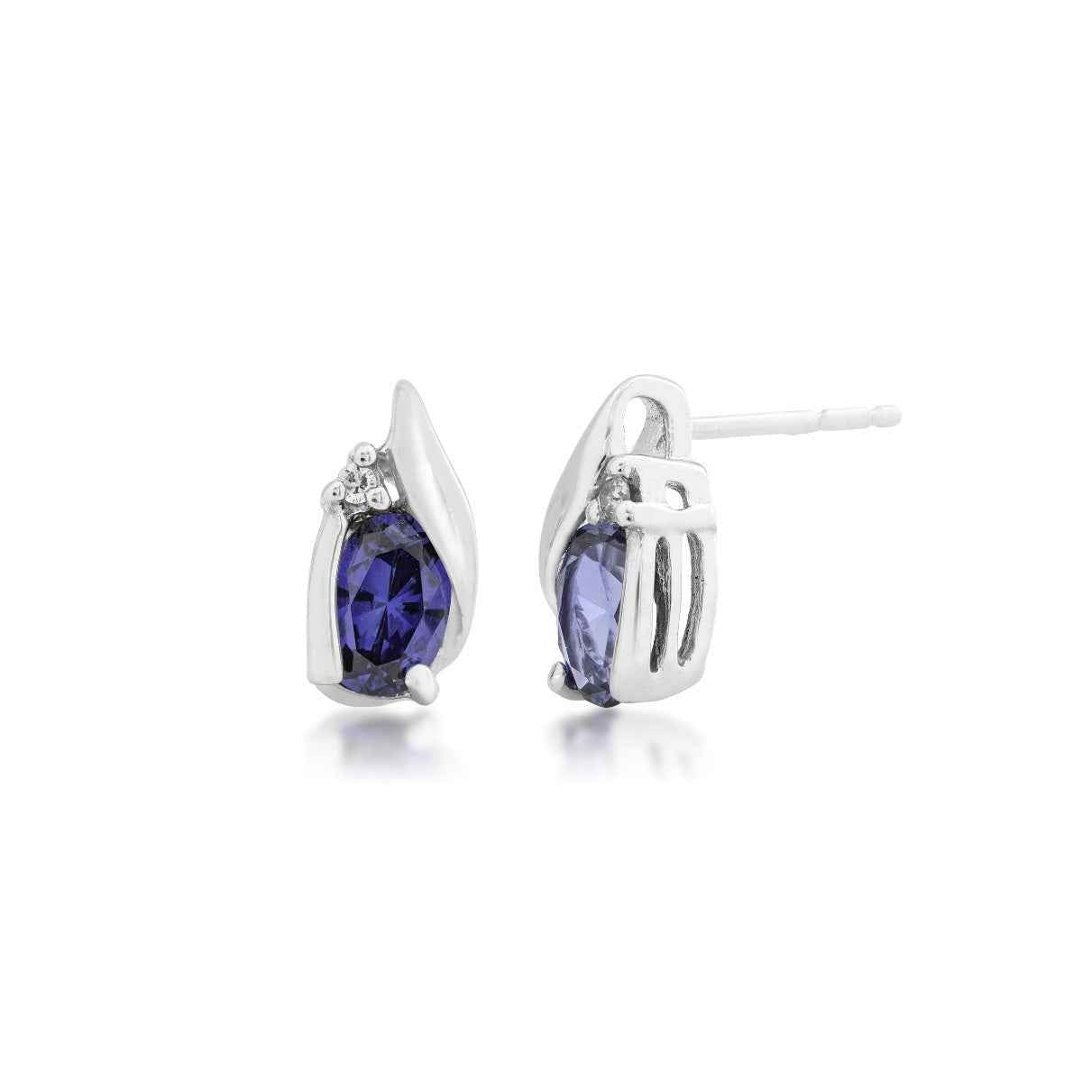 Created Oval Sapphire & .02 ct. tw. Diamond Earrings in 10K White Gold