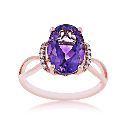 Impulse Collection Oval Amethyst & Diamond Accent Split Shank Ring in 14K Pink Gold