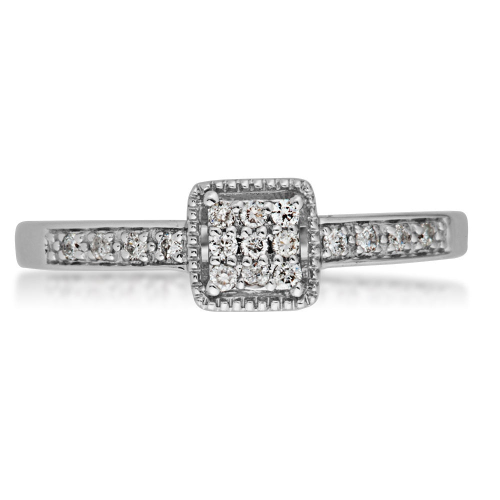 I Promise 1/8 ct. tw. Round Cluster Diamonds in Square Faux Halo Setting in 10K White Gold front view