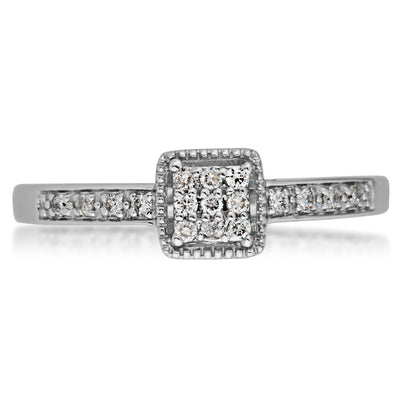 I Promise 1/8 ct. tw. Round Cluster Diamonds in Square Faux Halo Setting in 10K White Gold front view