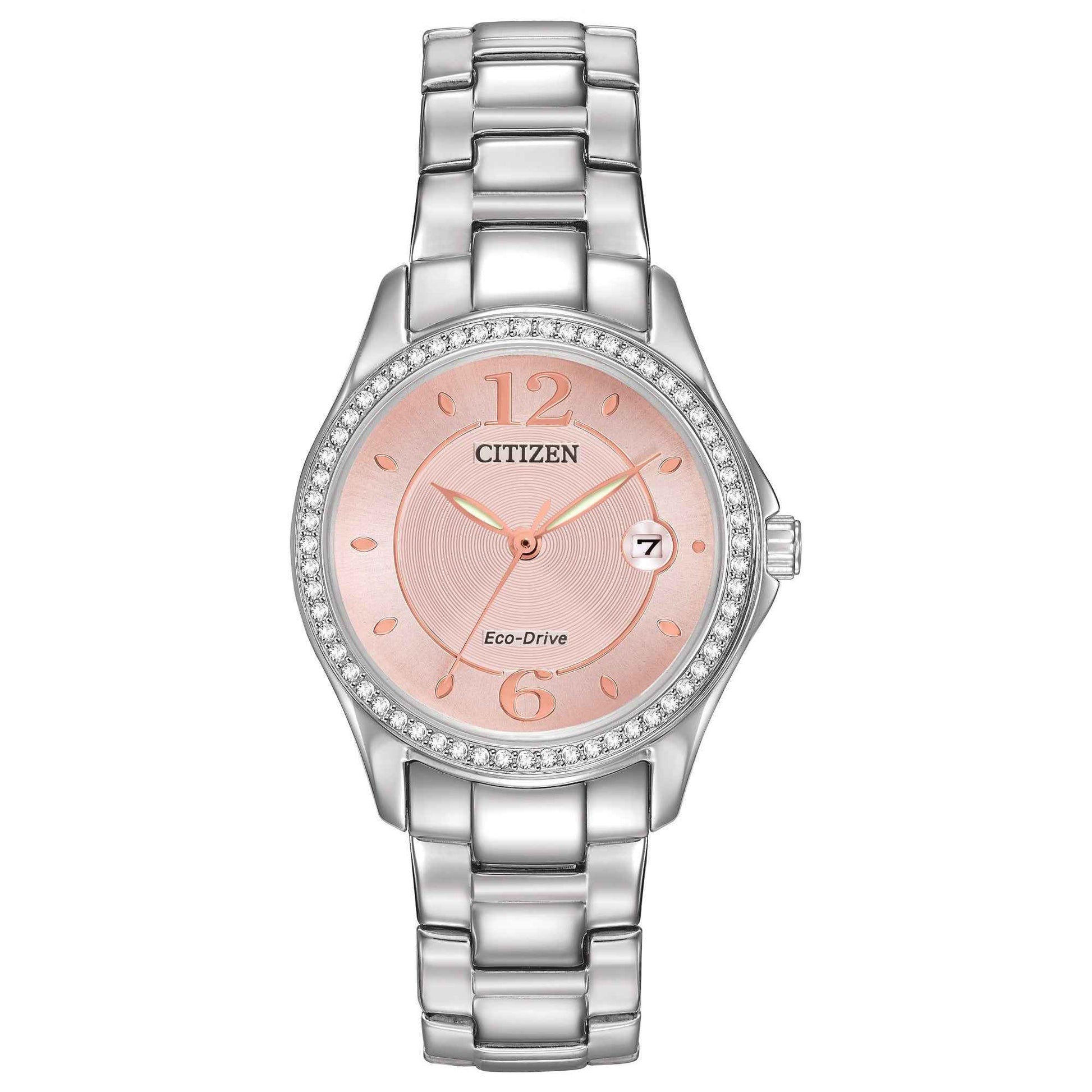Citizen Silhouette Crystal Ladies' Watch with Pink Mother of Pearl Dial and Stainless Steel Bracelet