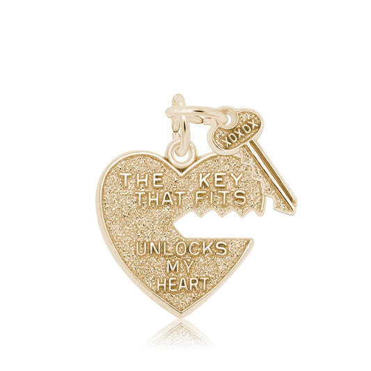 Key & Heart Charm in 14K Yellow Gold