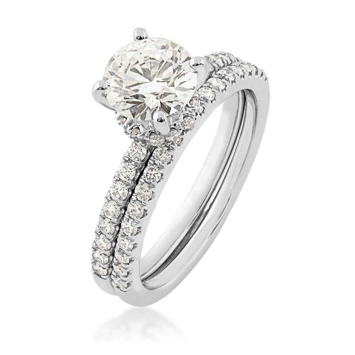 Adamante 1-3/4 ct. tw. Round Lab-Grown Diamond Wedding Set in 14K White Gold front view (2)