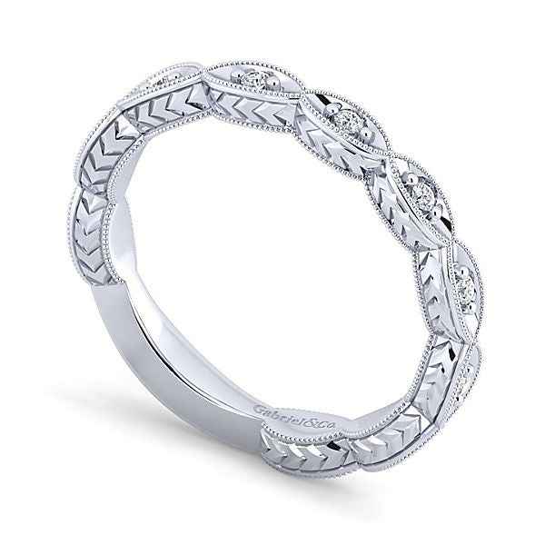 Gabriel & Co. 1/8 ct. tw. Diamond Vintage Wedding Ring in 14K White Gold front view