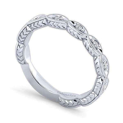 Gabriel & Co. 1/8 ct. tw. Diamond Vintage Wedding Ring in 14K White Gold front view
