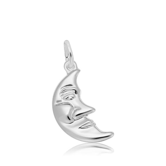 Half Moon with Face Charm in Sterling Silver