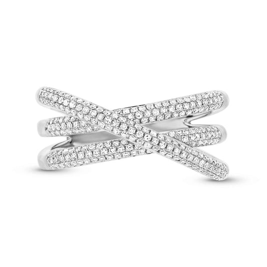 Shy Creation 1/2 ct. tw. Diamond Pave Cross-Over Fashion Ring in 14K White Gold