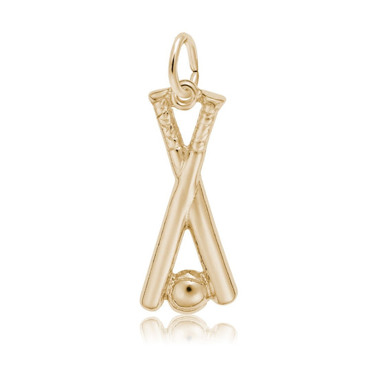 Baseball Bats & Ball Charm in 14K Yellow Gold