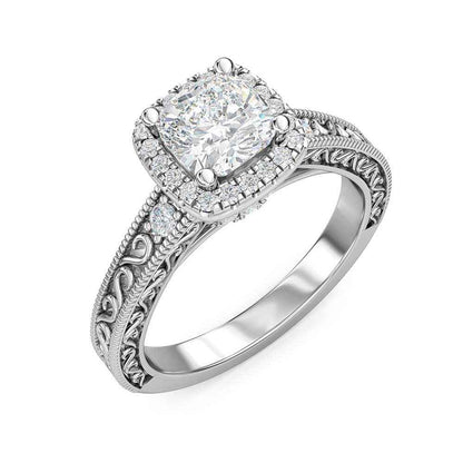 Designed With Love 1/5 ct. tw. Diamond Halo Semi-Mount Engagement Ring with Filigree & Milgrain Band in 14K White front view