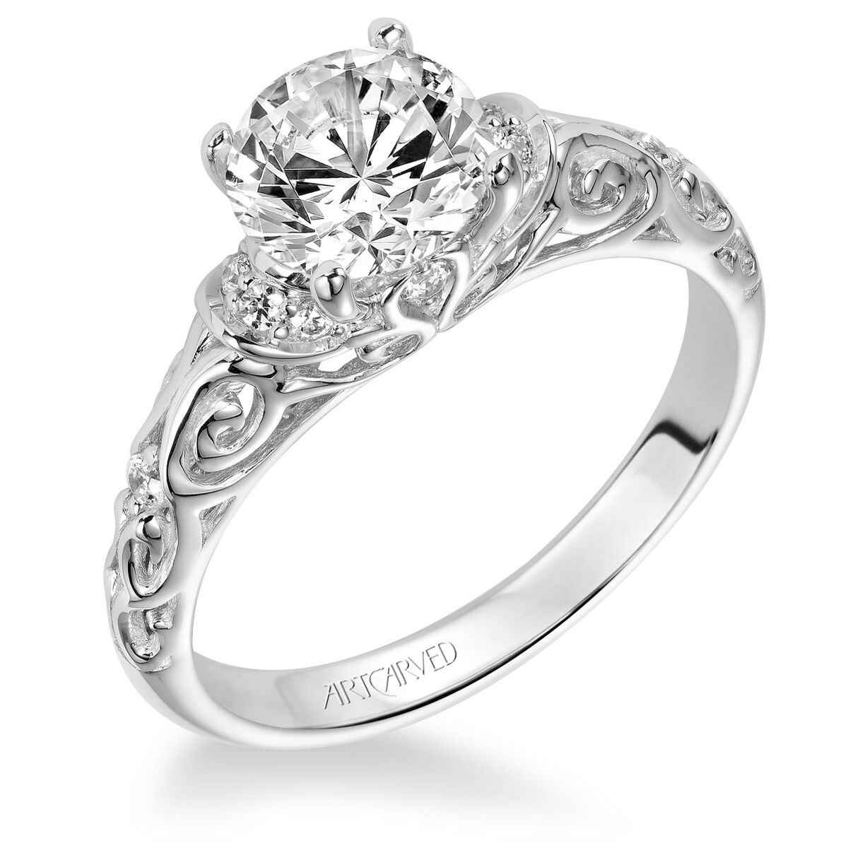 Artcarved Vintage 1/8 ct. tw. Filigree Cut-Out Diamond Semi-Mount Engagement Ring in 14K White Gold front view