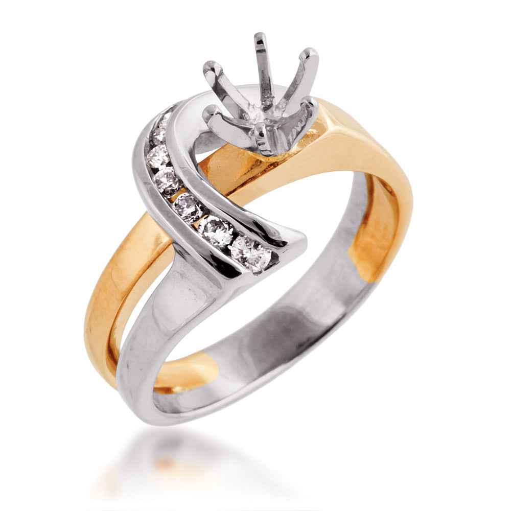 1/6 ct. tw. Semi-Mount Two-Tone Engagment Ring with Side-Swept Channel Set Band in 14K White and Yellow Gold