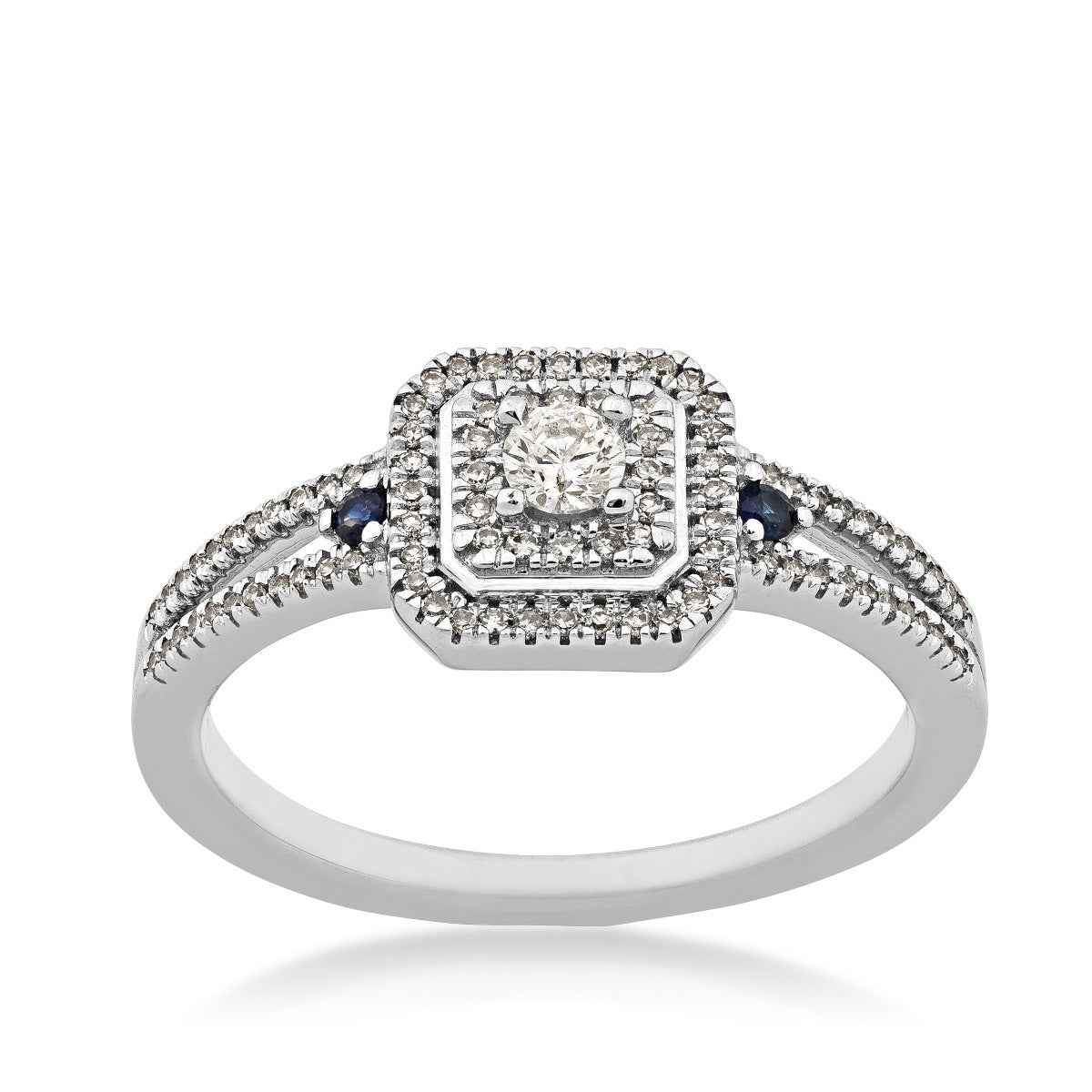 I Promise 1/4 ct. tw. Diamond Halo Promise Ring with Genuine Round Sapphire Accents in 10K White Gold