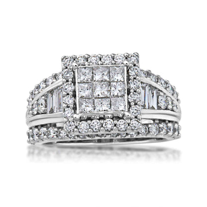 Fairytale Diamonds 2 ct. tw. Princess Cut Quad Halo Engagement Ring with Straight Baguette Side Accents in 10K White Gold