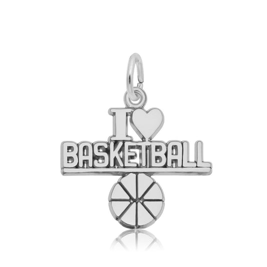 I Love Basketball Charm in Sterling Silver