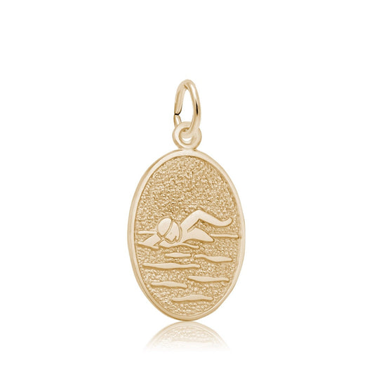 Swimmer Oval Disc Charm in 14K Yellow Gold