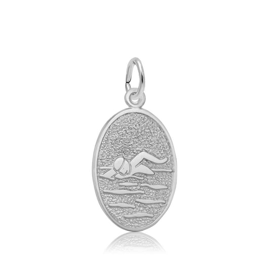 Swimmer Oval Disc Charm in Sterling Silver