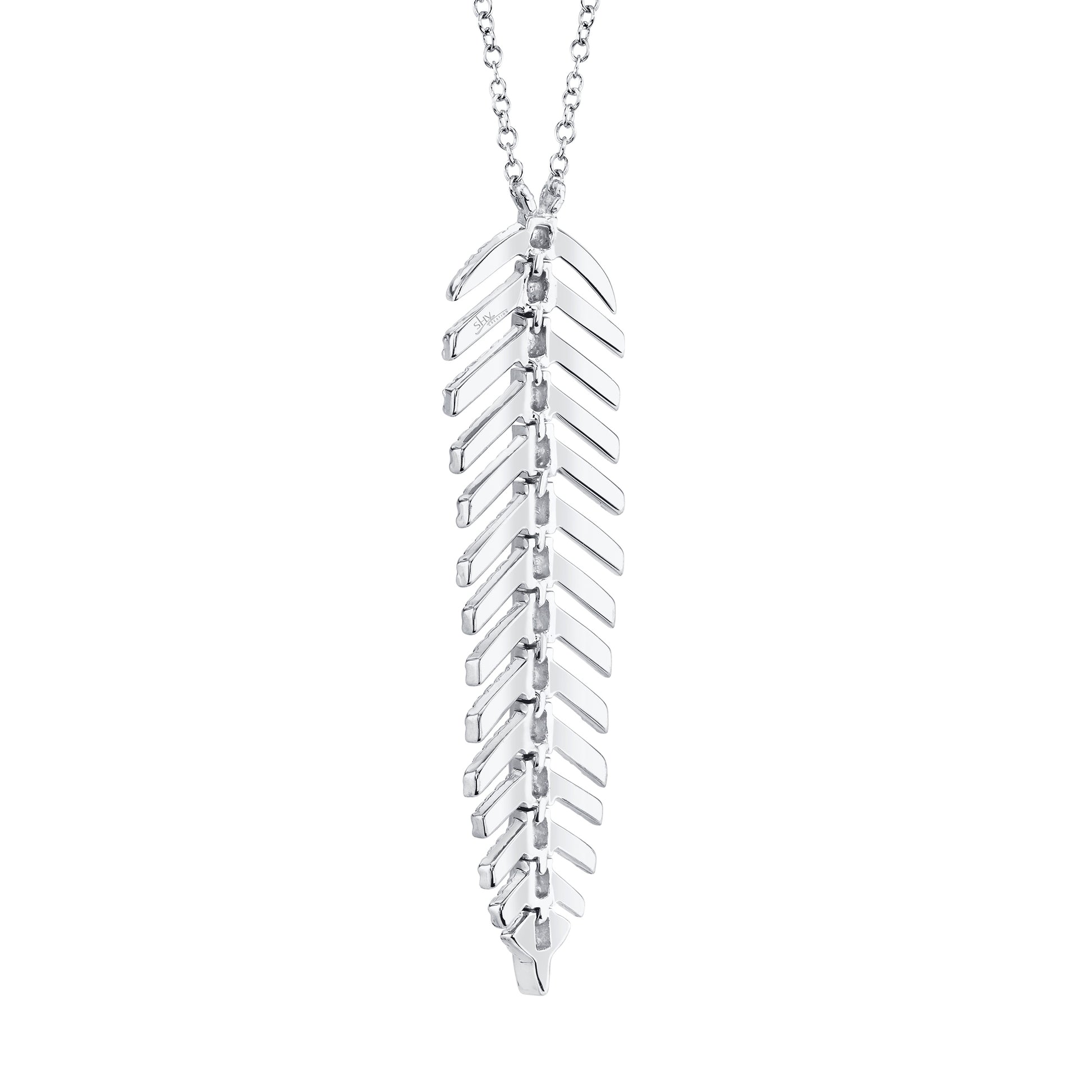 Shy Creation 1/3 ct. tw. Diamond Pave Feather Fashion Dangle Pendant in 14K White Gold front view
