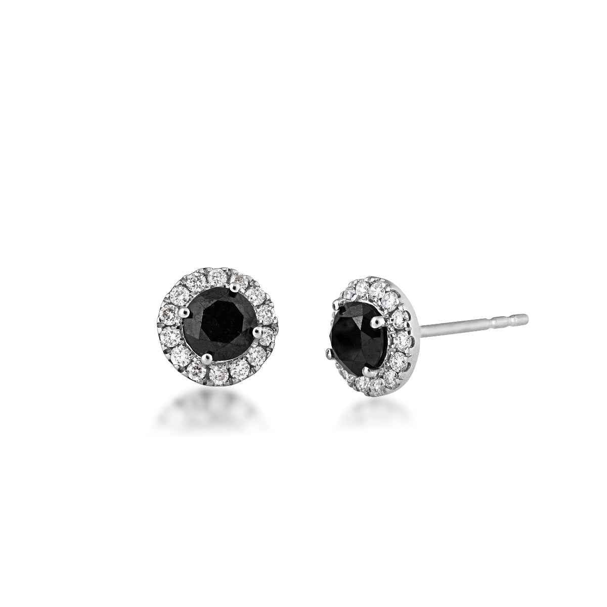 1 ct. tw. Treated Black and White Diamond Halo Earrings in 10K White Gold