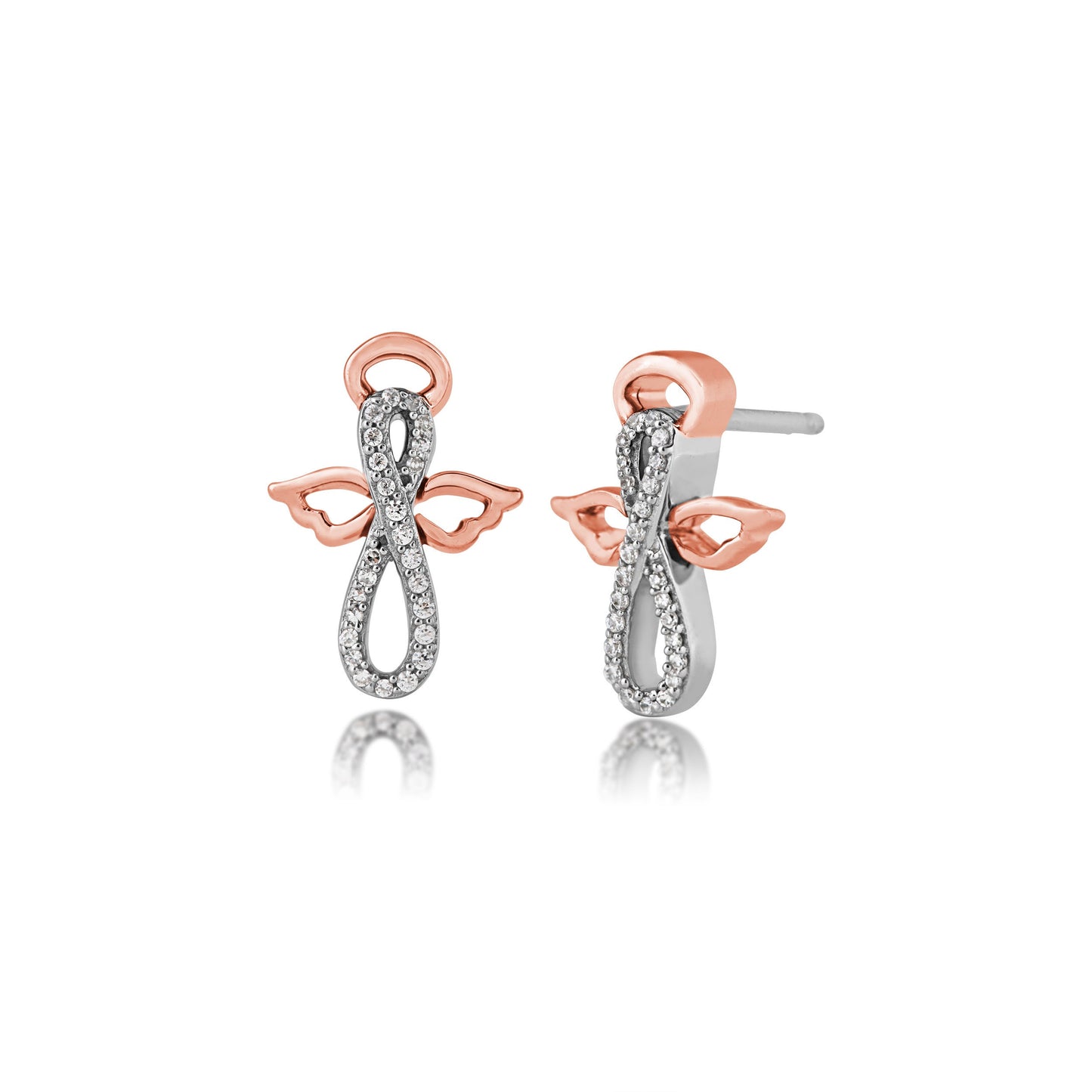 Infinite Love 1/10 ct. tw. Diamond Infinity Angel Earrings in Sterling Silver and 10K Pink Gold