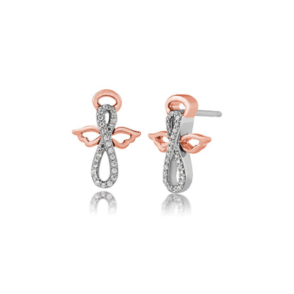 Infinite Love 1/10 ct. tw. Diamond Infinity Angel Earrings in Sterling Silver and 10K Pink Gold