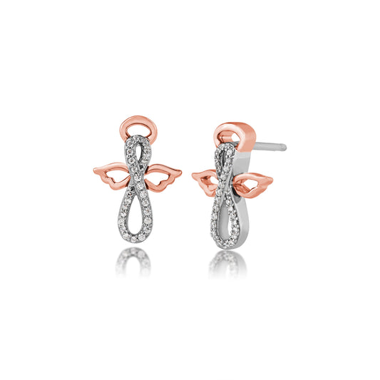 Infinite Love 1/10 ct. tw. Diamond Infinity Angel Earrings in Sterling Silver and 10K Pink Gold