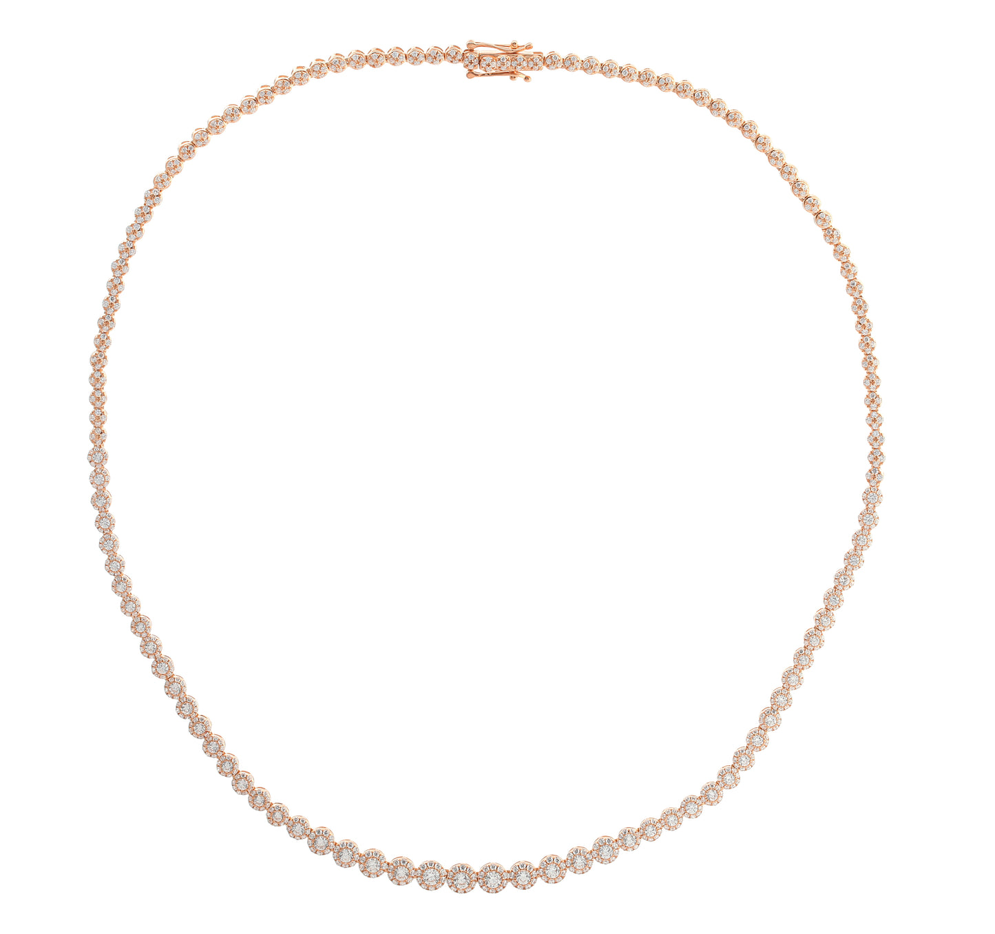 7 ct. tw. Round Brilliant Diamond Halo Cluster Luxury Fashion Necklace in 14K Pink Gold