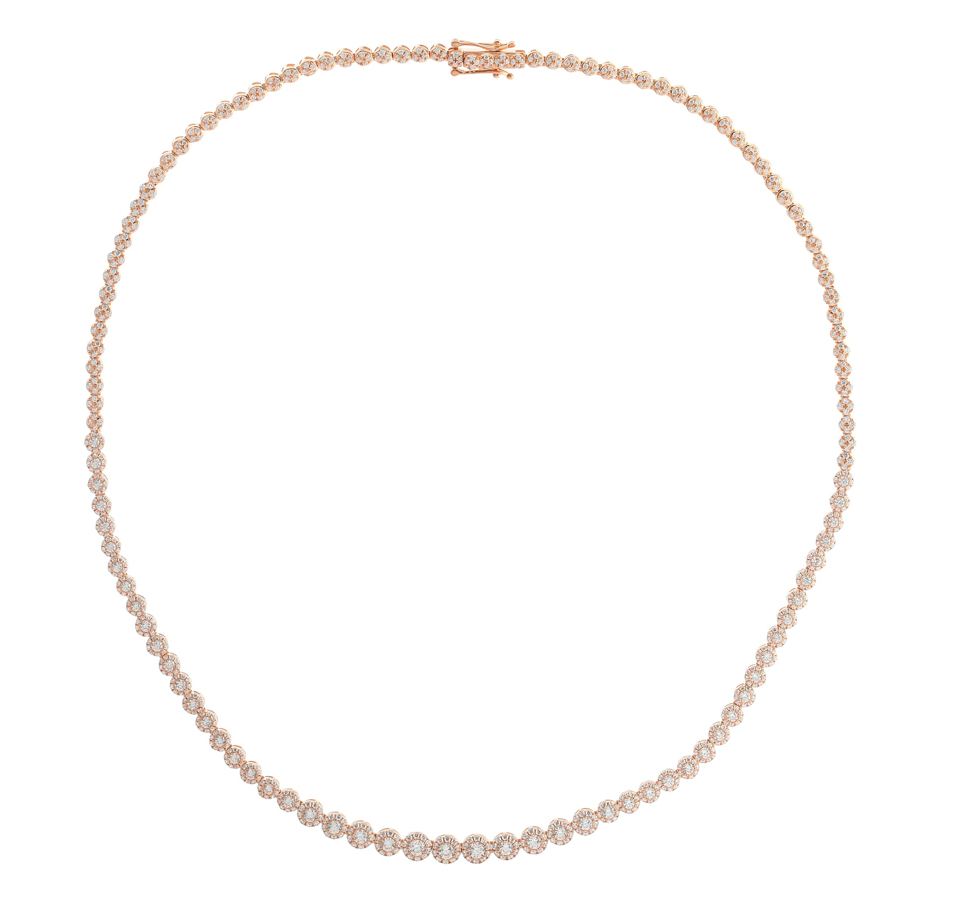 7 ct. tw. Round Brilliant Diamond Halo Cluster Luxury Fashion Necklace in 14K Pink Gold