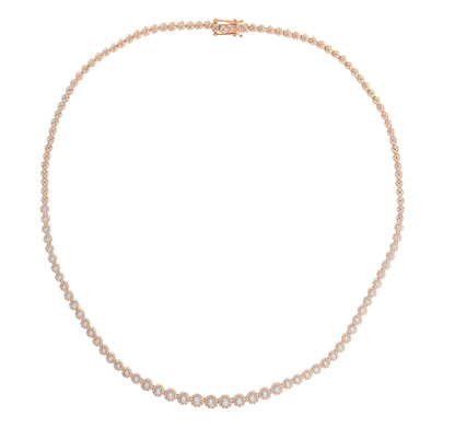 7 ct. tw. Round Brilliant Diamond Halo Cluster Luxury Fashion Necklace in 14K Pink Gold