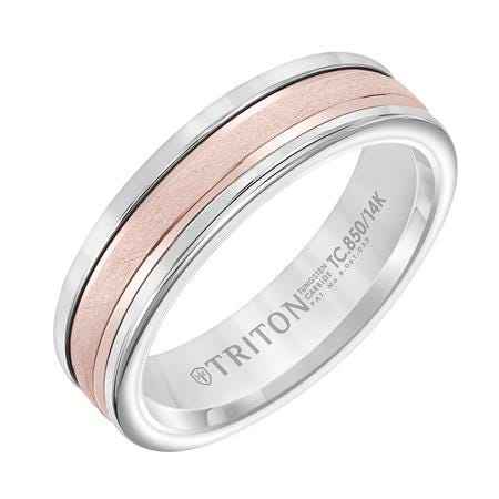 Triton Men's Tungsten Wedding Ring with 14K Brushed Pink Gold Center Band