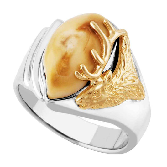Ladies' Elk Ivory Ring in Sterling Silver and 10k Yellow Gold - Whitewater