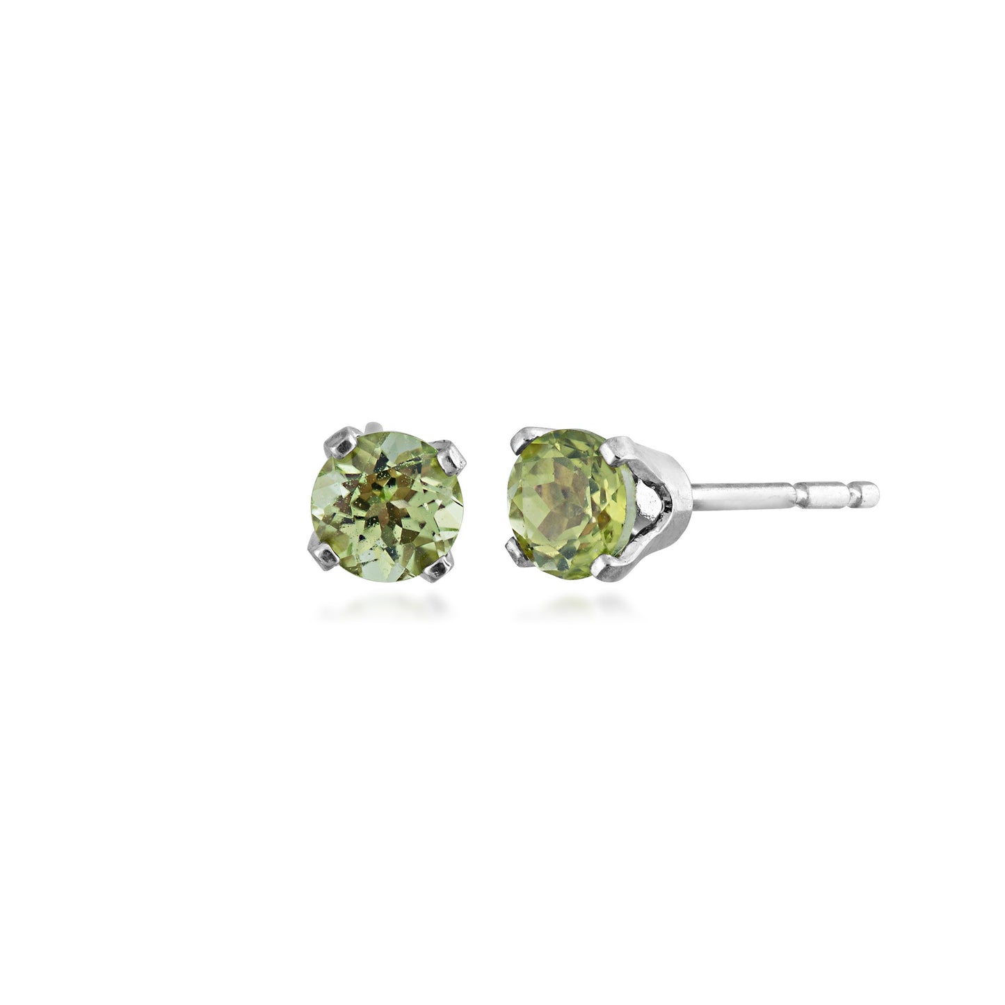 4mm Round Peridot Solitaire Earrings in 14K White Gold