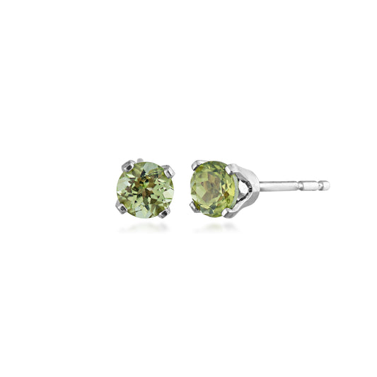 4mm Round Peridot Solitaire Earrings in 14K White Gold