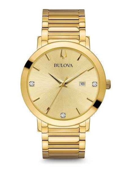 Bulova Modern Collection Men's Champagne Dial Watch with 3 Diamond Accents in Gold-Tone Stainless Steel