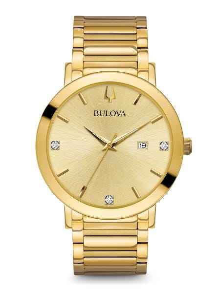 Bulova Modern Collection Men's Champagne Dial Watch with 3 Diamond Accents in Gold-Tone Stainless Steel