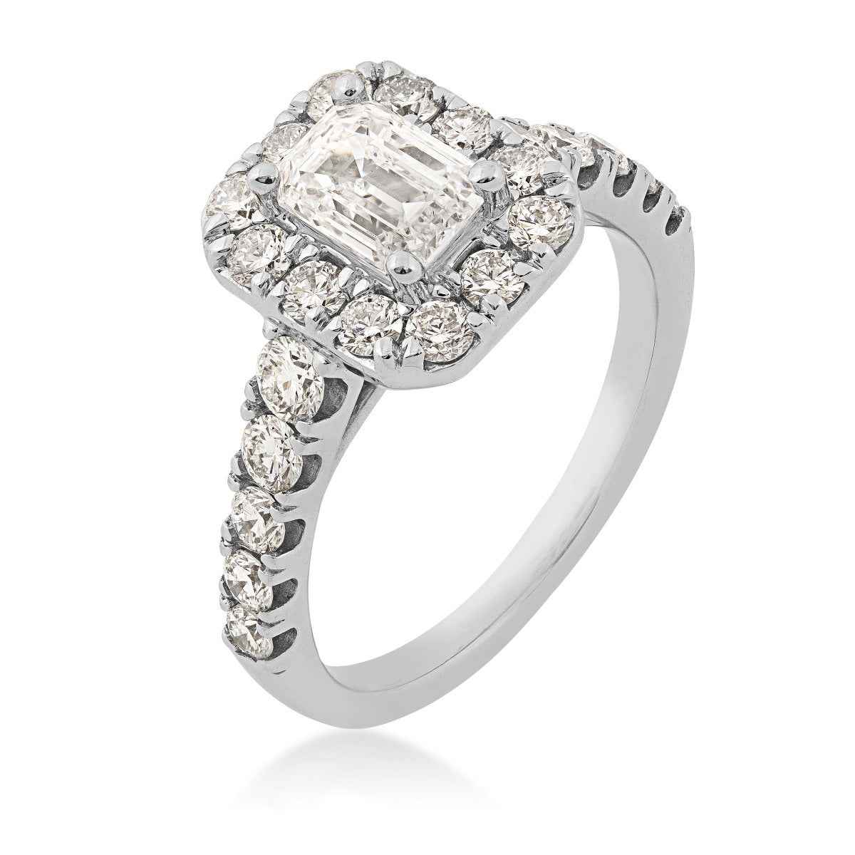 Adamante 2 ct. tw. Lab-Grown Emerald Cut Diamond Halo Engagement Ring in 14K White Gold front view