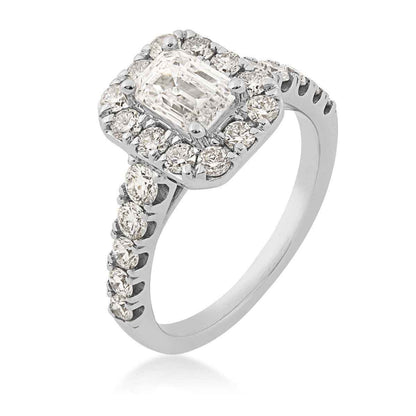 Adamante 2 ct. tw. Lab-Grown Emerald Cut Diamond Halo Engagement Ring in 14K White Gold front view