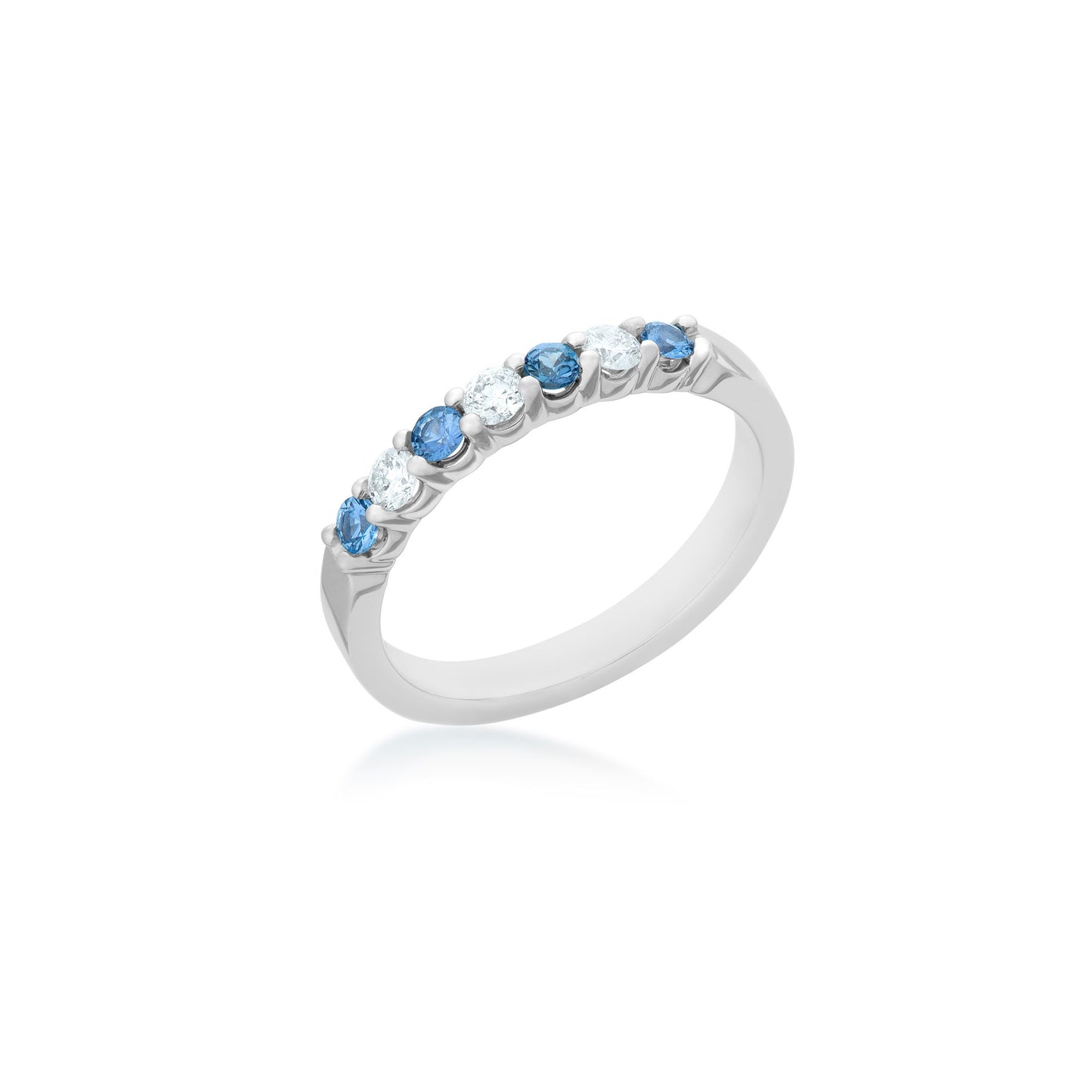 Yogo Round Sapphires and 1/5 ct. wt. Fashion Stackable Ring in 10K white gold front view