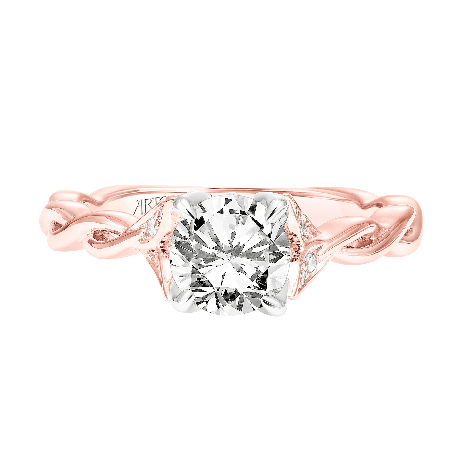Artcarved Contemporary .05 ct. tw. Diamond Semi-Mount Engagement Ring with Twisted Band Design in 14K Pink and side profile