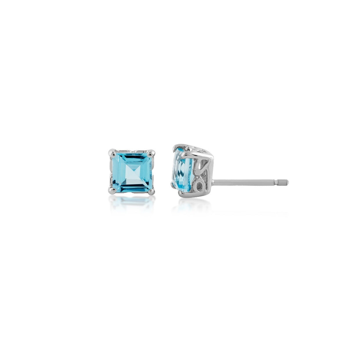 Square Swiss Blue Topaz Stud Earrings in 10K White Gold