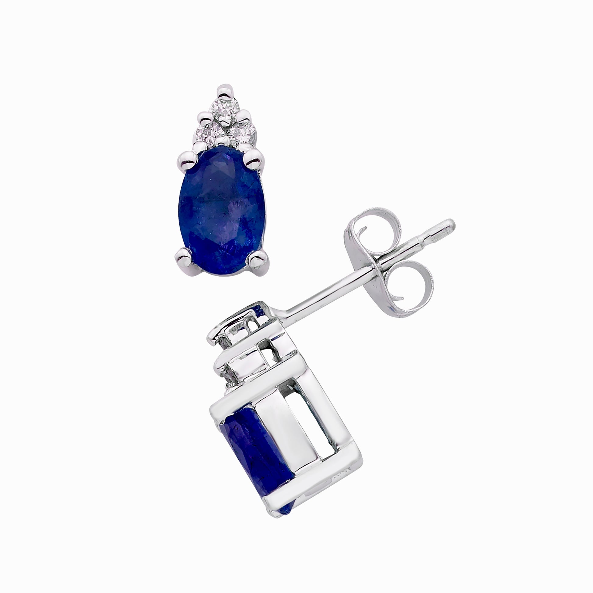 Genuine Oval Shaped Sapphire and .06 ct. tw. Diamond Earrings in 10K White Gold